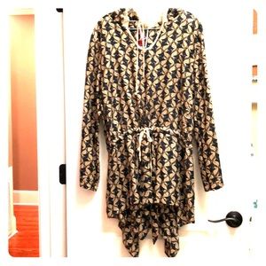 Hooded Silk Top-beautiful leaf print